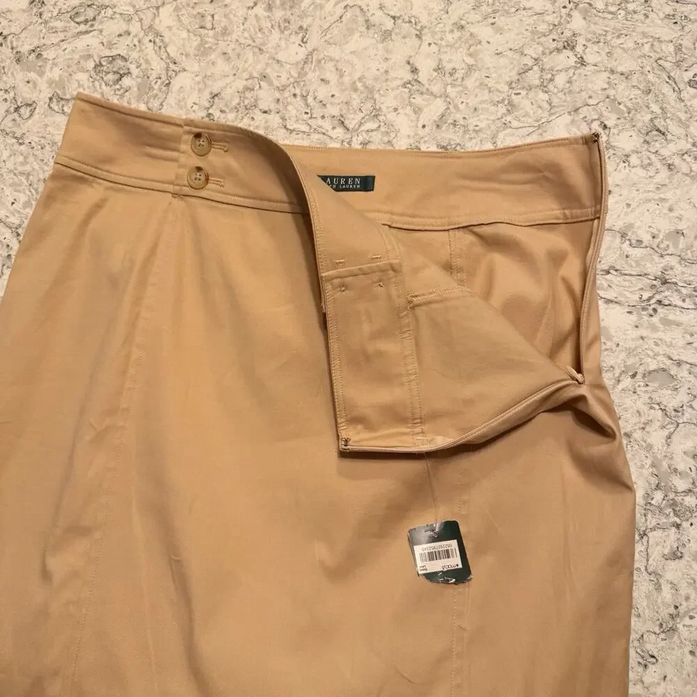 Lauren Ralph Lauren Khaki Skirt Size 10 Tan Cotton Twill A-Line NWT